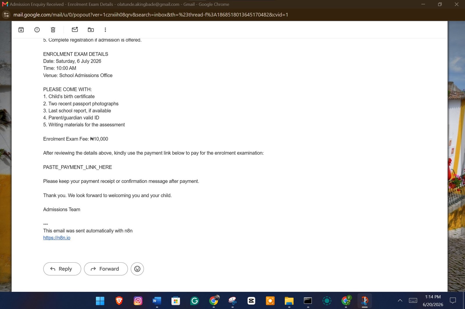 Gmail response 2